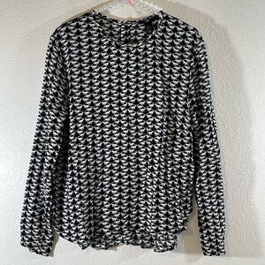 H&M Cat Novelty Print Blouse Womens 10 Black & White Long Sleeve Career Wear